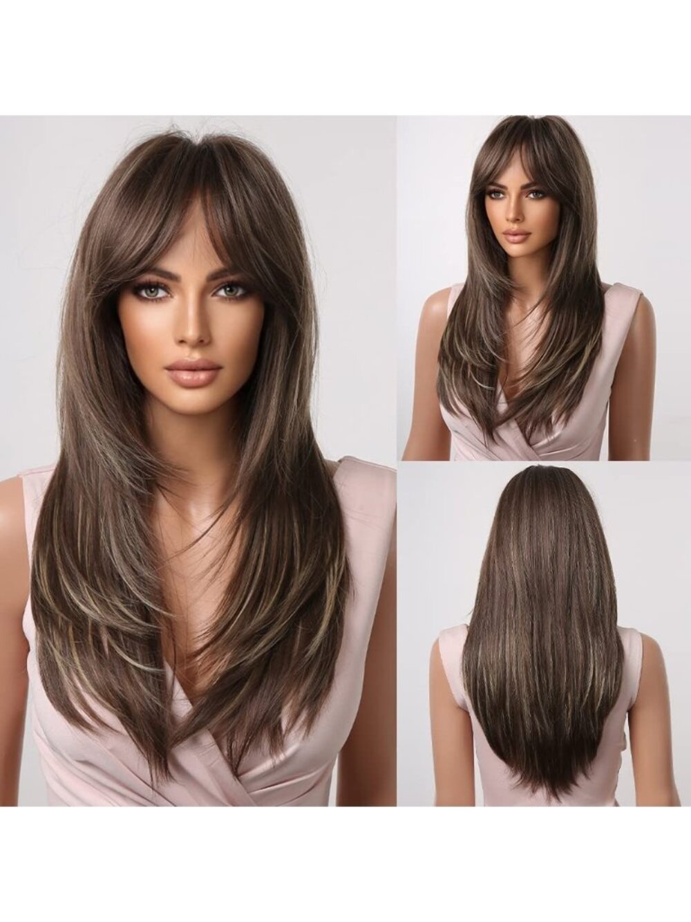 Women light brown Heat Resistant Long Curly Shoulder Length Synthetic Wigs